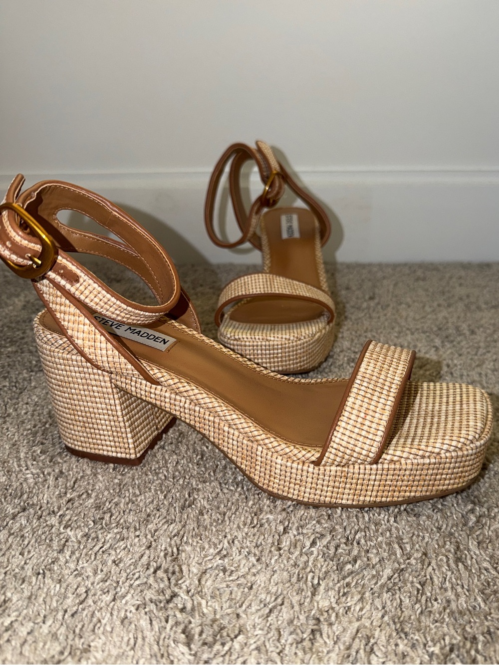Steve Madden Ivee Raffia Platform Block Heel Sandals Size 8.5